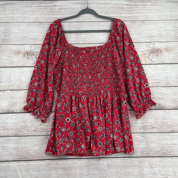 Melloday Floral Off Shoulder Blouse Women's Size 2X Red/White/Blue - Picture 2 of 9
